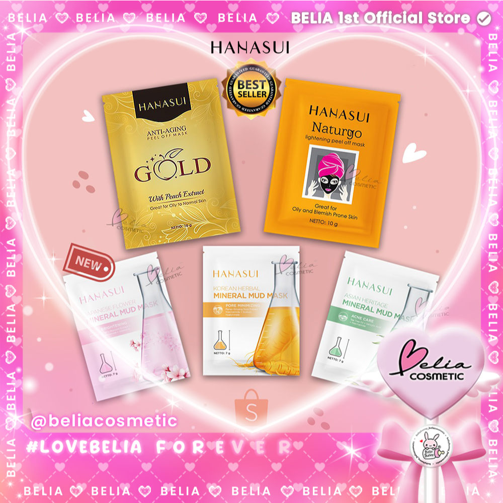 ❤ BELIA ❤ Hanasui Naturgo Peel Off Masker Hitam Komedo | GOLD Anti Aging | Mineral Mud Mask BPOM
