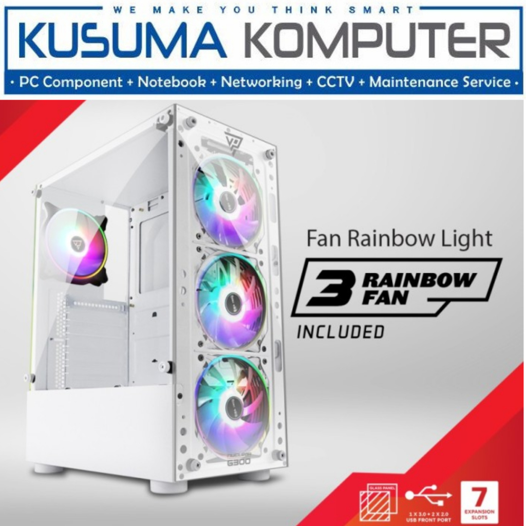 Jual Casing VARRO PRIME Nuclear G300 White + 3 Fan RGB Micro ATX Gaming ...