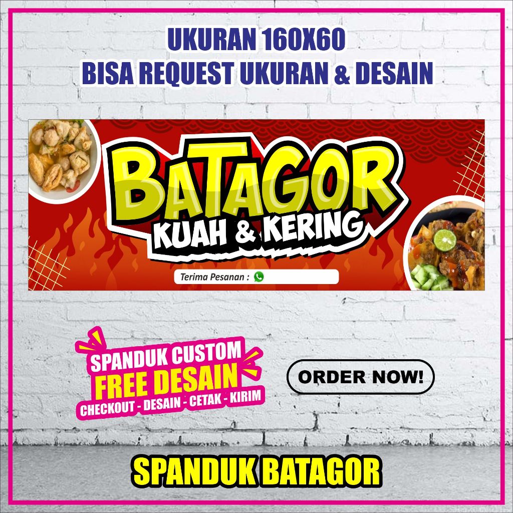 Jual Spanduk/Banner Makanan Batagor Kuah kering Ukuran 160X60 | Shopee ...