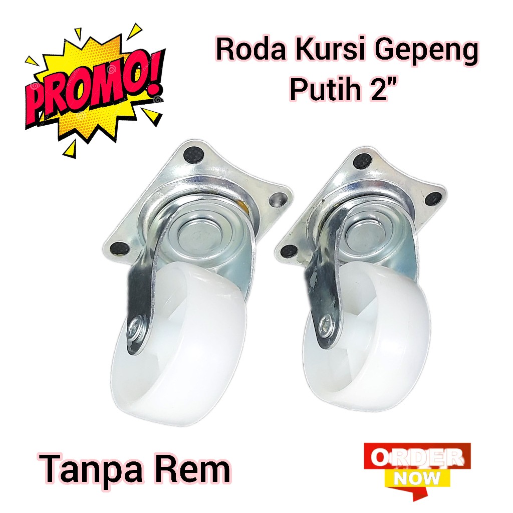 Jual Roda Kursi Gepeng Hidup Tanpa Rem Putih Nylon Pvc Roda Caster