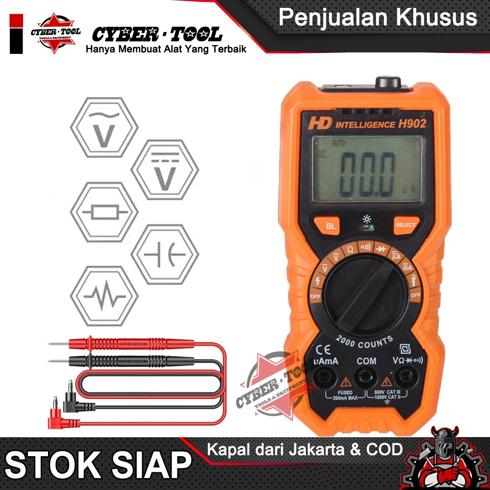 Jual H902 Multimeter Penguji Tegangan AC/DC Amperemeter Kapasitor hFE ...