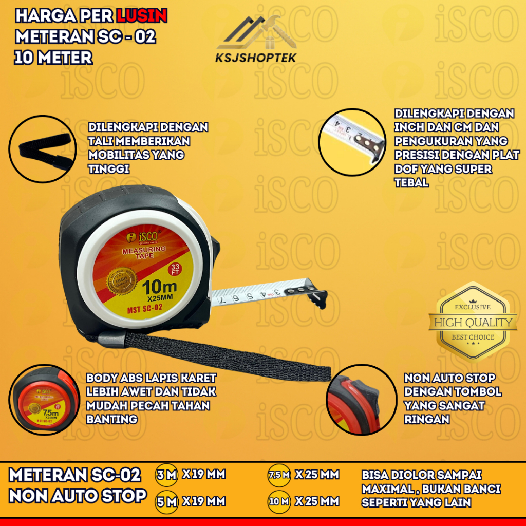 Jual Per Lusin Meteran Saku Ukur ABS Lock Measuring Tape 10 METER ...