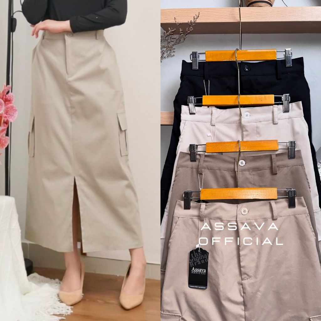 Jual Rok Cargo Belah - Kenzy Cargo Skirt Rok Korean Style Katun Twill ...