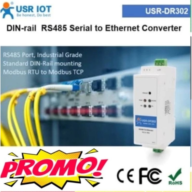 Jual DIN RAIL RS485 TO Ethernet Converter Modbus Gateway USR-DR302 ...
