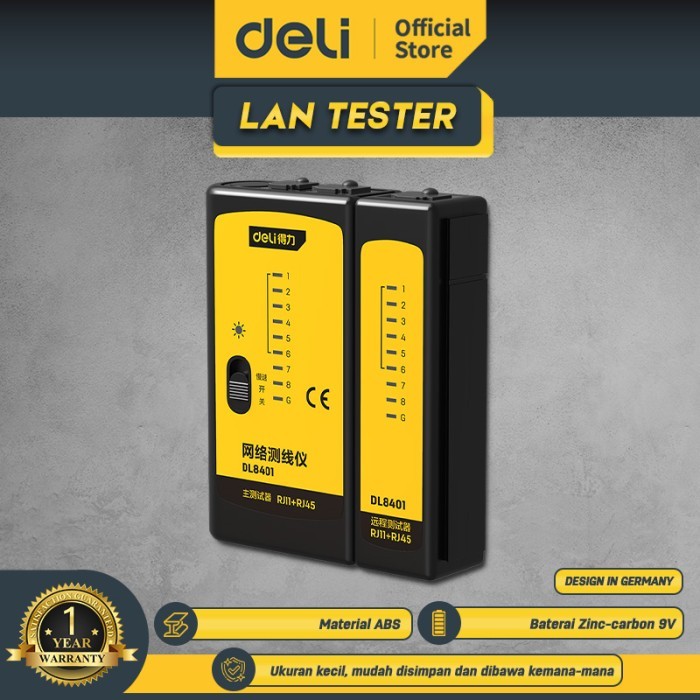 Jual Deli LAN Tester / Alat Tes Kabel Internet RJ11 RJ45 Akurat DL8401 ...