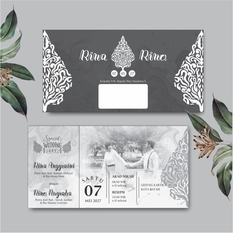 Jual (1 HARI JADI TANPA PO) UNDANGAN PERNIKAHAN SIMPLE 1 LEMBAR 2 SISI