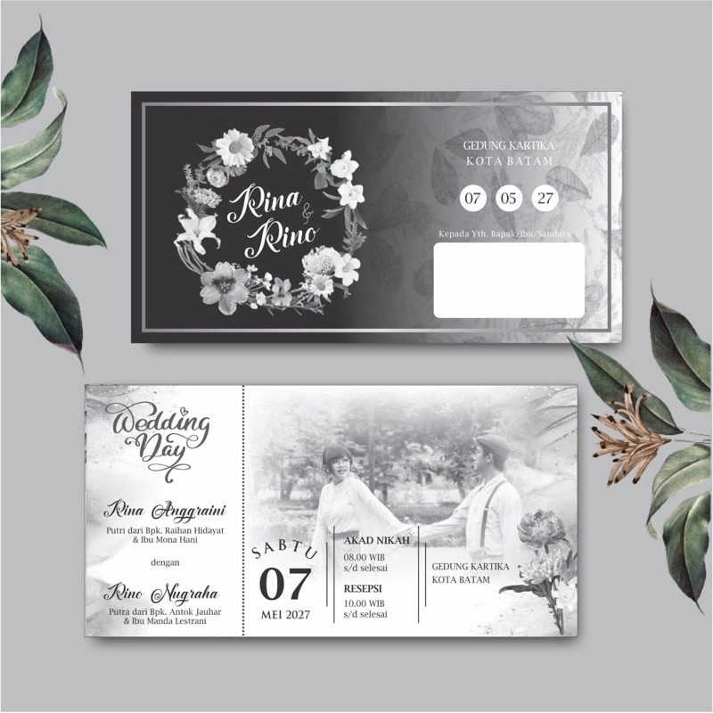 Jual (1 HARI JADI TANPA PO) UNDANGAN PERNIKAHAN SIMPLE 1 LEMBAR 2 SISI