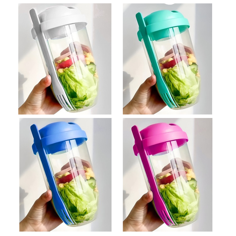 Jual Botol Salad Dengan Garpu Cup Portable serbaguna Bahan Plastik