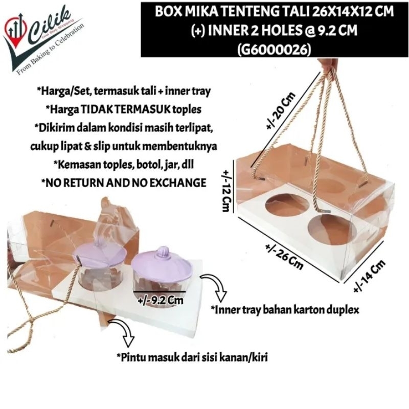 Jual box mika tali inner 2 holes 26x14x12 kemasan packaging topler jar ...
