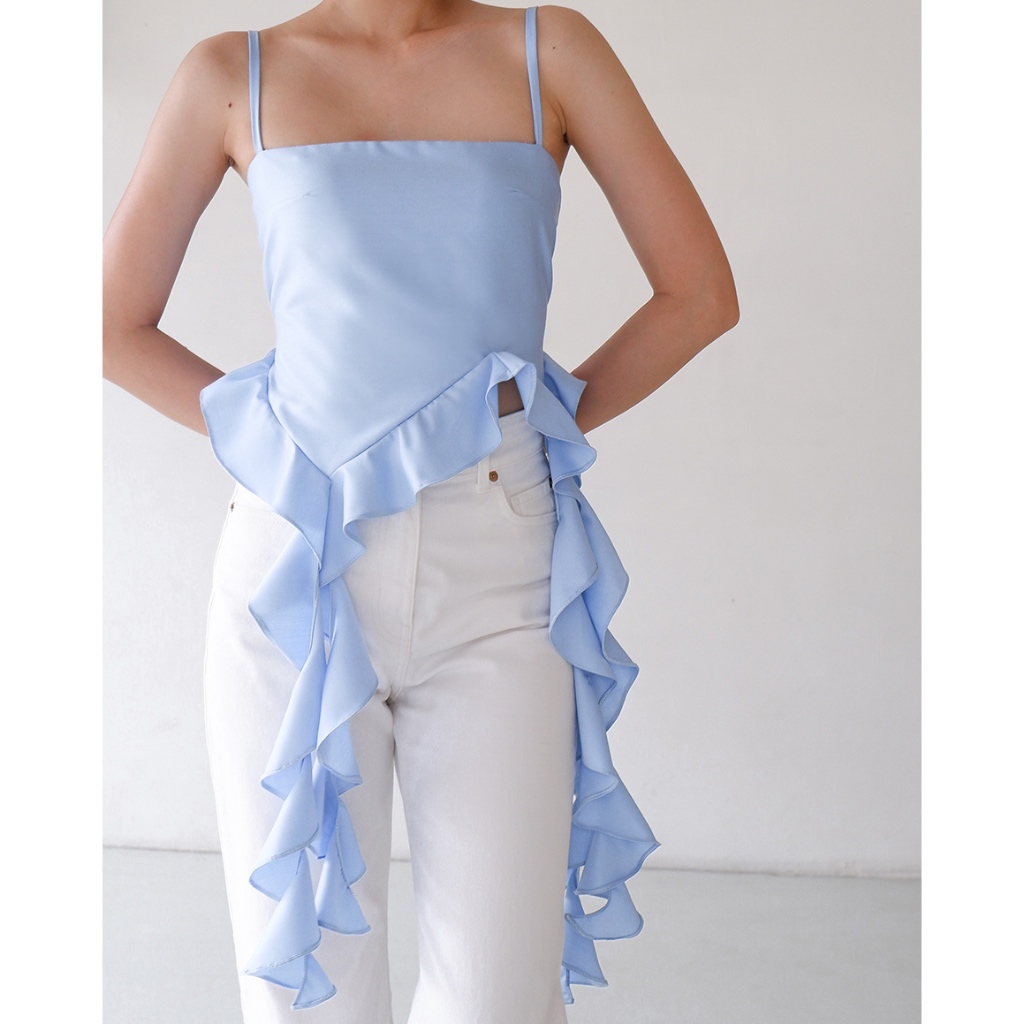 Jual GISELE TOP | RUFFLE ASYMMETRY FRONT SLEEVELESS TANK TOP | Shopee ...
