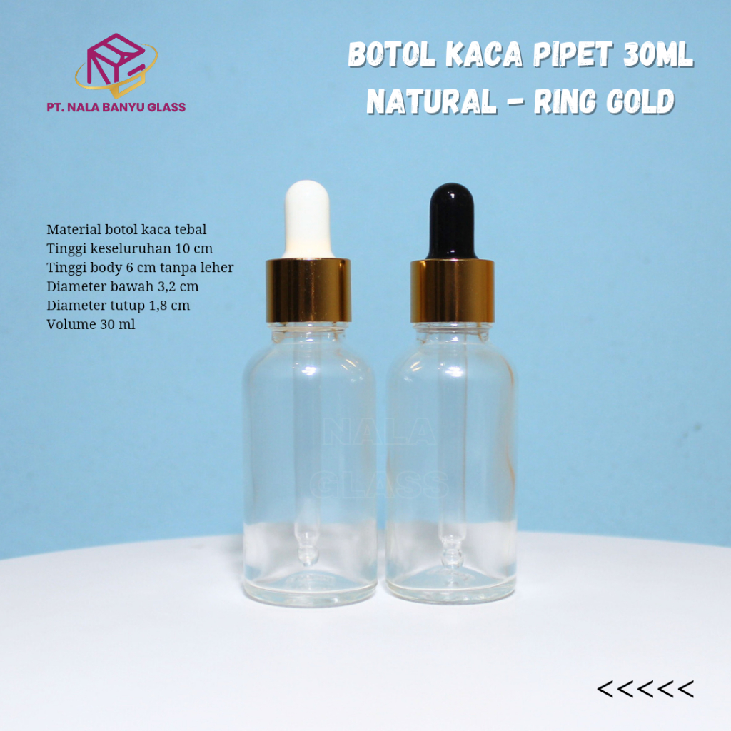 Jual botol kaca pipet 30ml bening tebal - ring almunium gold | Shopee ...