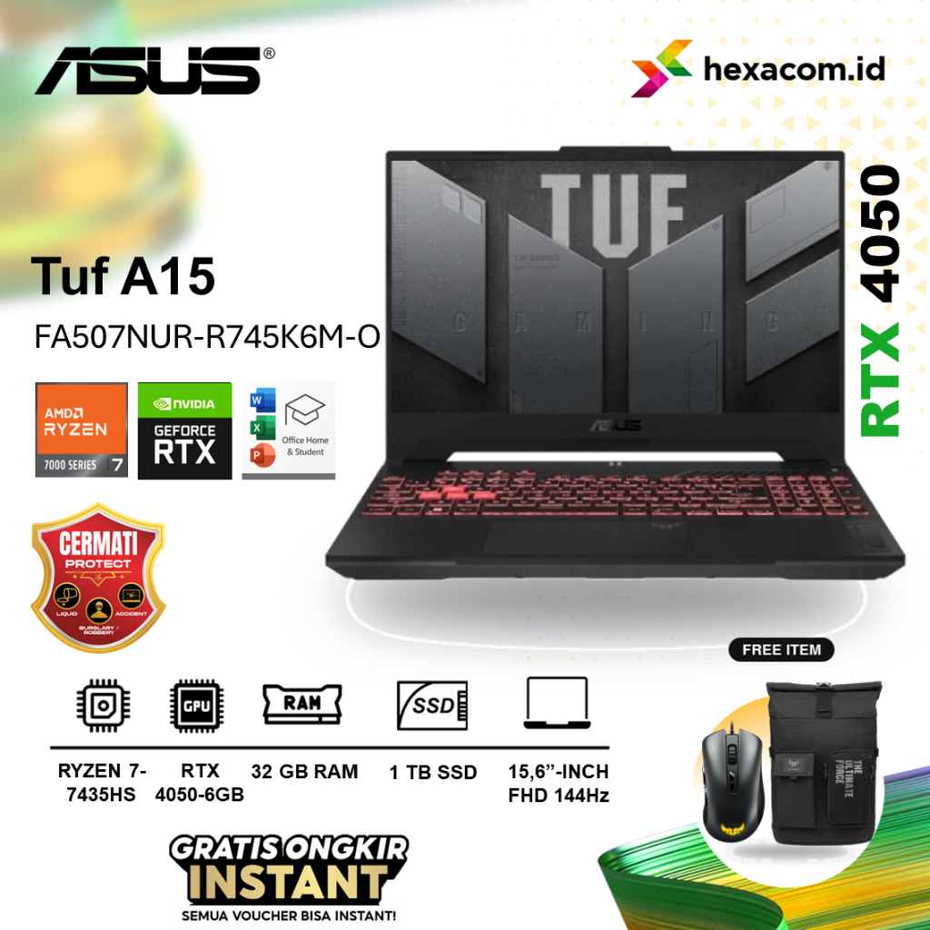 Jual Asus Tuf Gaming A15 Fa507nur Ryzen 7 7435hs Rtx4050 Ram 16gb 1tb Ssd 15 6 Fhd Win11 144hz