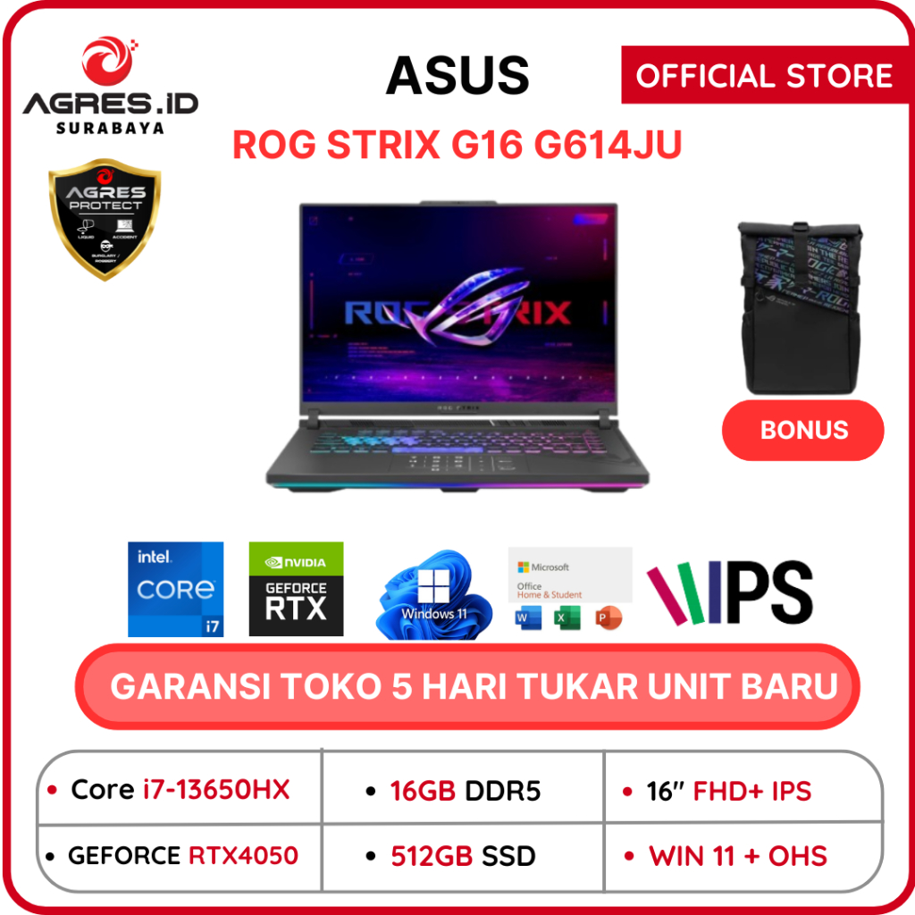 Jual Asus Rog Strix G16 G614ju I7 13650hx Rtx4050 6gb 16gb 512gb W11ohs 160fhd 165hz 4zrgb 9137