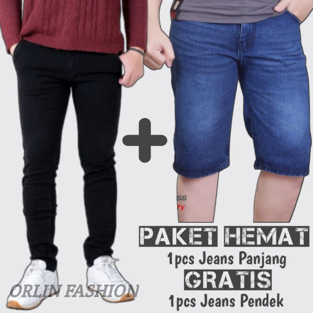 Jual ( Paket hemat beli 1 ) celana jeans panjang pria gratis 1 celana