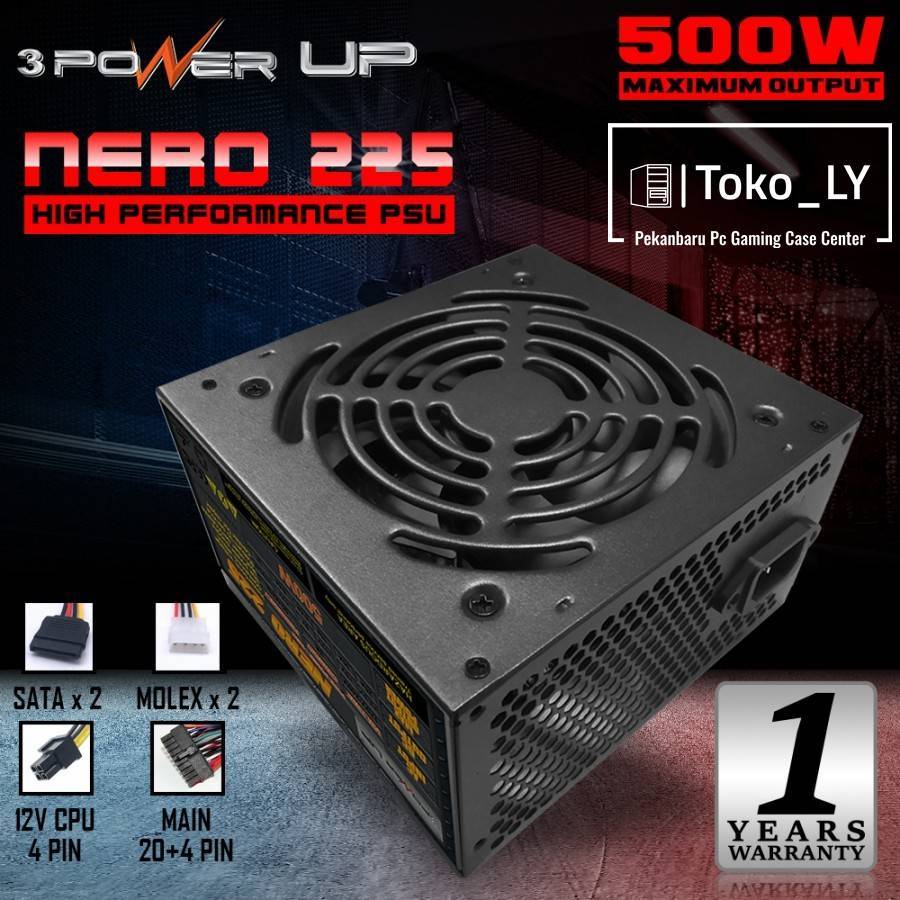 Jual Power Supply Power UP NERO 225 With 12CM Fan 500W Maksimum Power ...