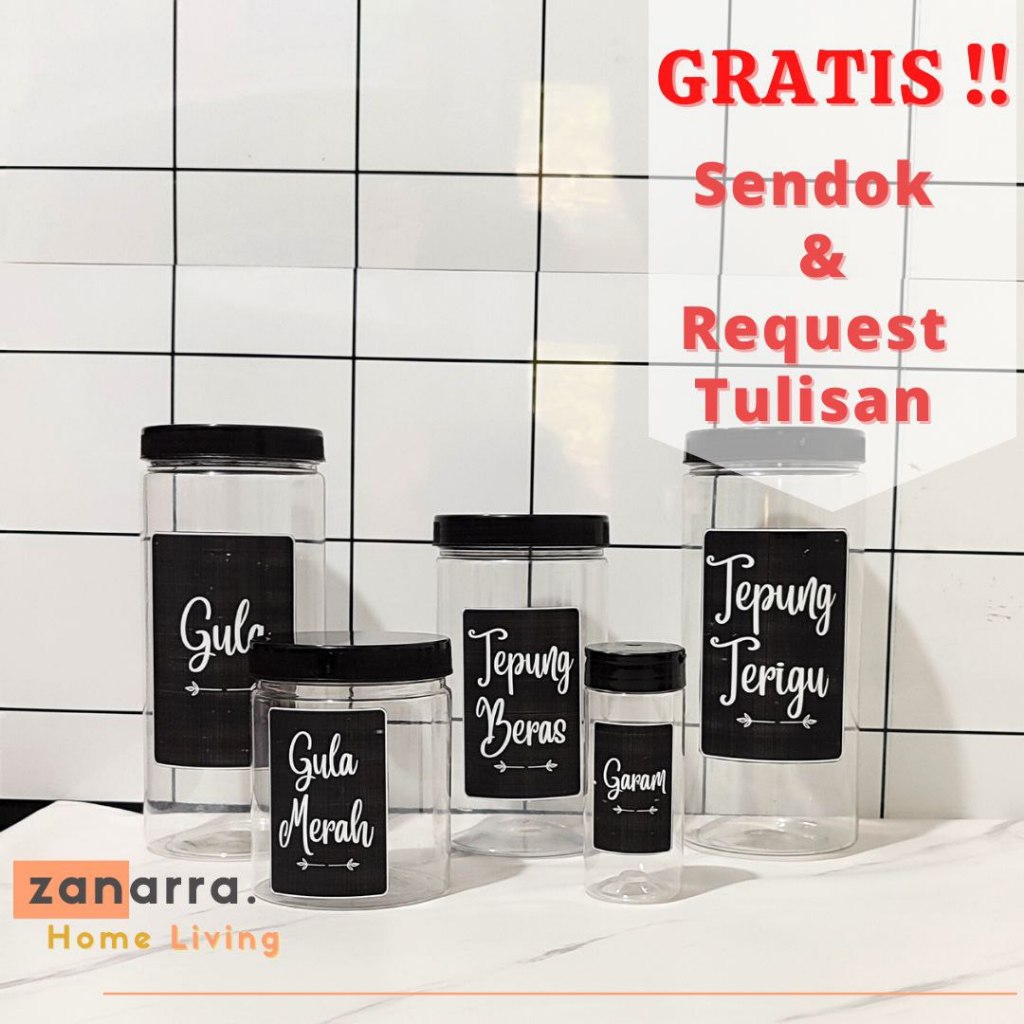 Jual Tempat Bumbu Toples Dapur Minimalis Hitam Aesthetic Toples Bumbu Set Sendok Ada Tulisannya