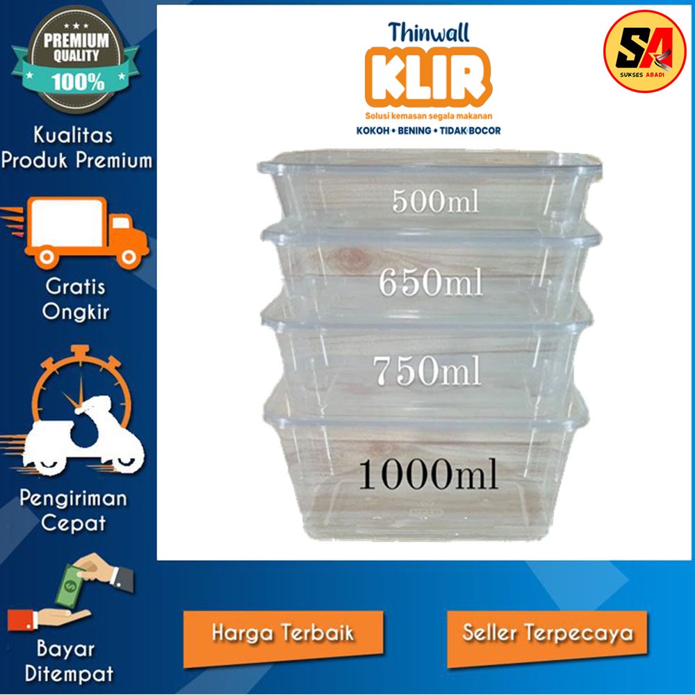 Jual Thinwall Klir Persegi Panjang 500 650 750 1000 Ml Tutup Kotak