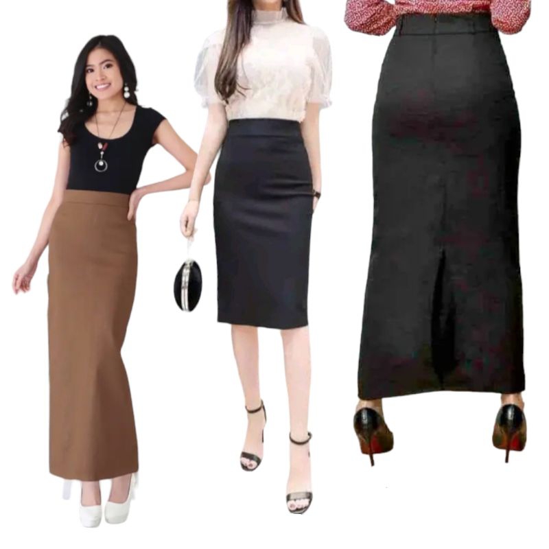 Jual Rok Span Kerja Wanita Scuba Polos Rok Panjang Hitam Korean Style ...