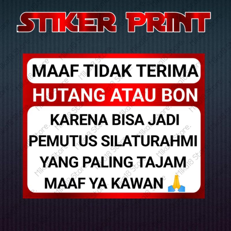 Jual STIKER WARUNG MAAF TIDAK TERIMA HUTANG MAAF YA KAWAN | Shopee ...