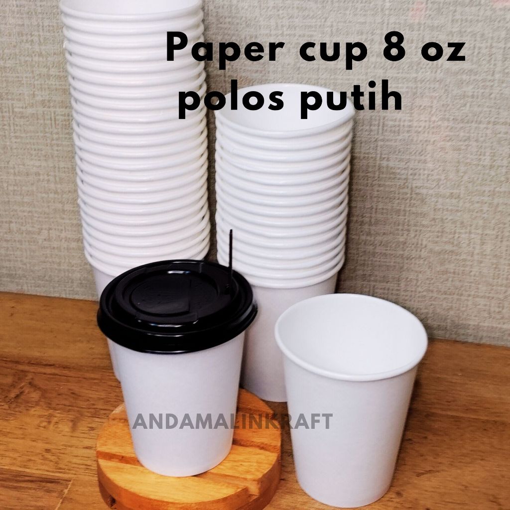 Jual Paper cup 8 oz Putih polos / Paket paper cup 8 oz putih dengan ...