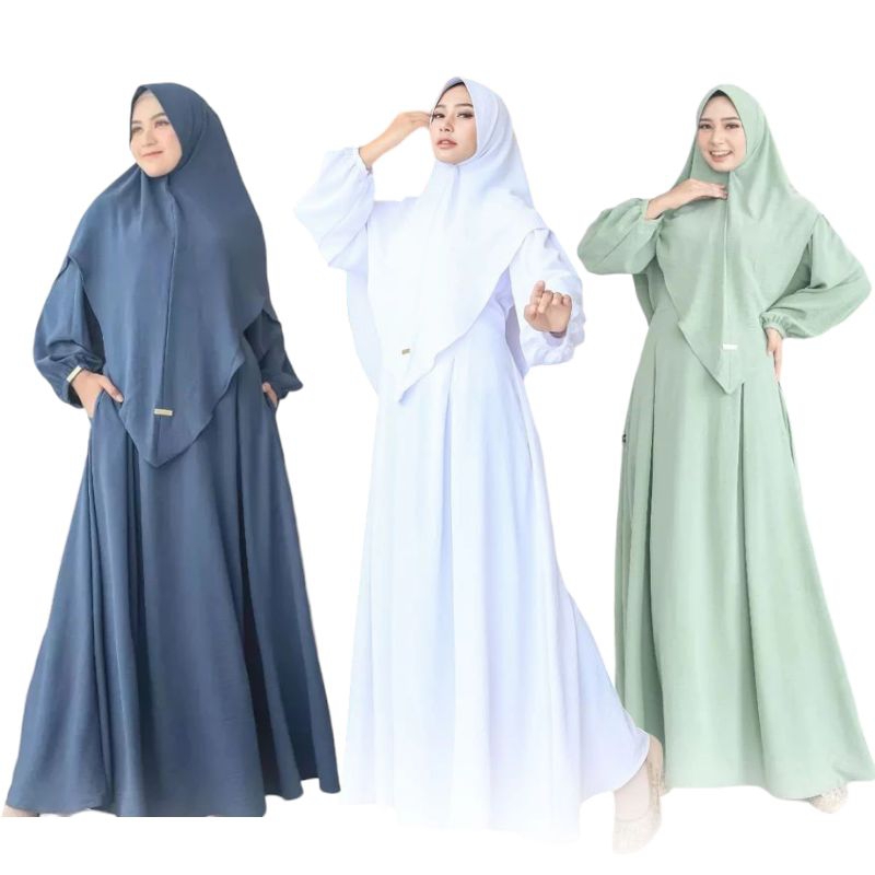 HARGA GROSIR GAMIS SYARI SET HIJAB ANAS BAHAN CRINKLE AIRFLOW PREMIUM DRESS BUSUI UKURAN JUMBO M L XL XXL PROMO GAMIS TERMURAH SERAGAM HAJI UMROH BUSUI FRIENDLY