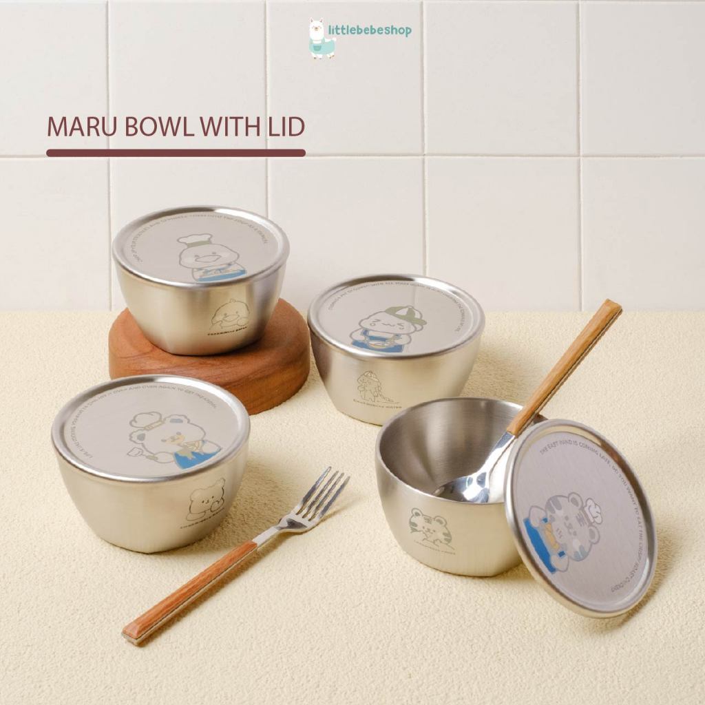 Jual Littlebebeshop Maru Bowl Stainless With Lid Baby and Kids 200ml ...