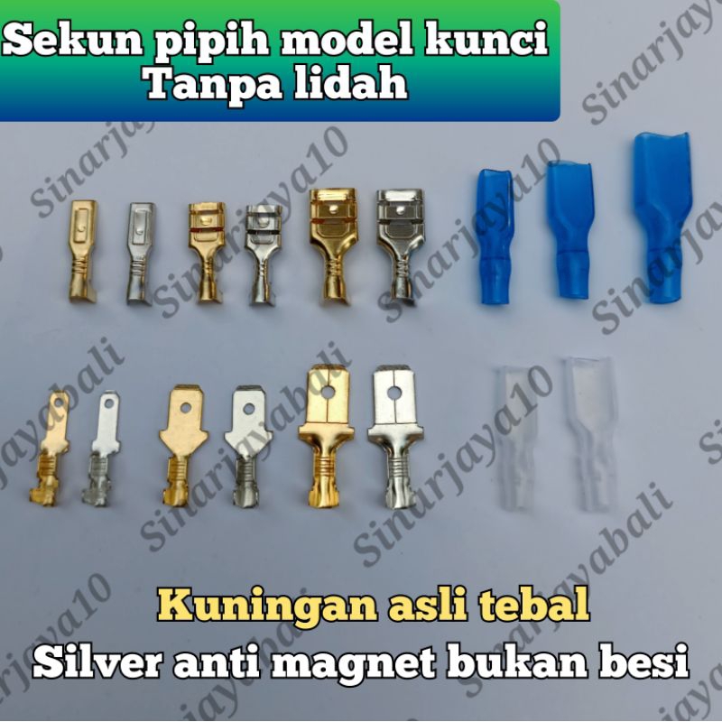 Jual skun terminal 6,3 besar kuningan sekun 6.3 pin pipih gepeng kabel ...