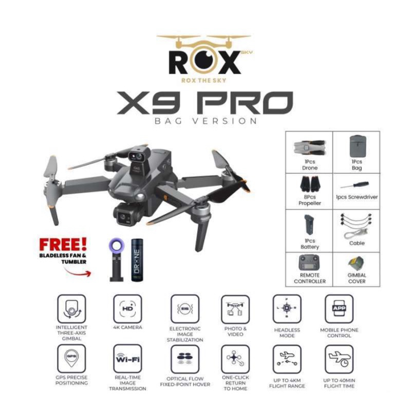 Jual (COD) MURAH!!! DRONE ROX X9 PRO GPS 6KM 4K CAMERA 3-AXIS GIMBAL 45 ...