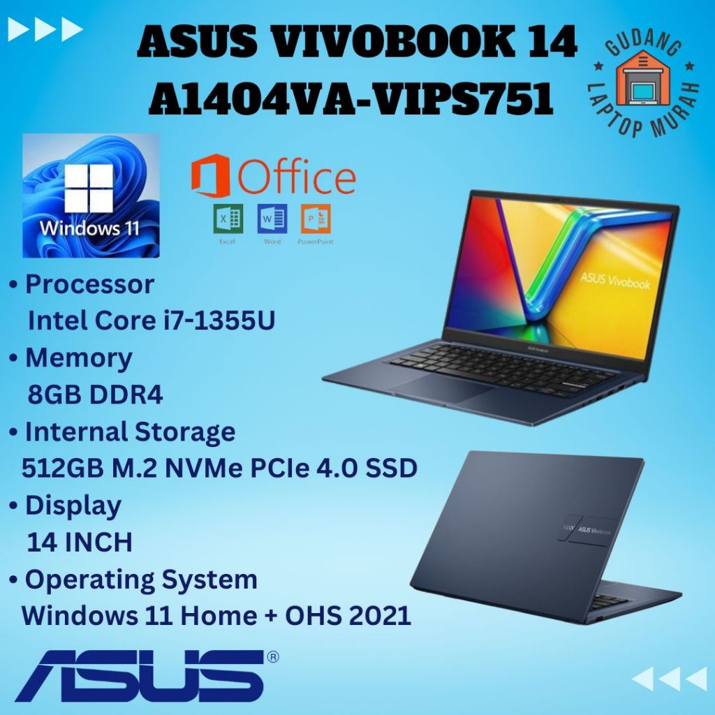 Jual ASUS VIVOBOOK 14 A1404VA-VIPS751/VIPS752 |I7-1355U/8GB/512GB/WIN ...