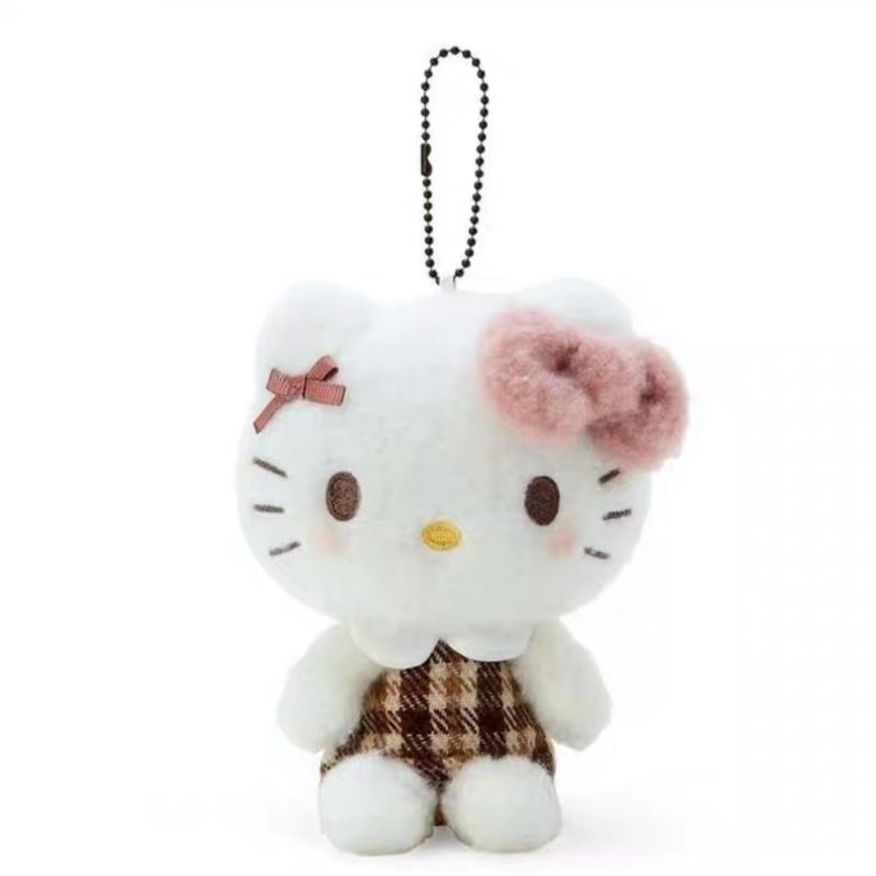 Sanrio Hello Kitty Kuromi My Melody Cinnamoroll Keychain Plush Boneka  gantungan kunci mascot bag charm soft mocha plaid bow series