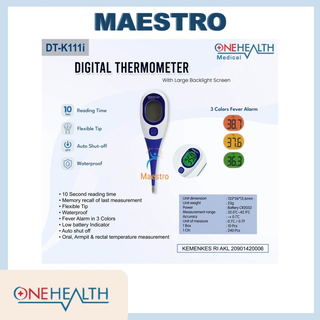 Jual Termometer Digital OneHealth DT-K111i Layar Besar Ujung Lentur ...