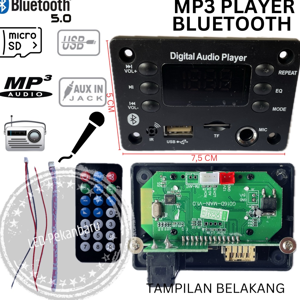 Jual MODUL MP3 PLAYER BLUETOOTH DAN FM DENGAN PORT MIC RADIO 12V HITAM ...