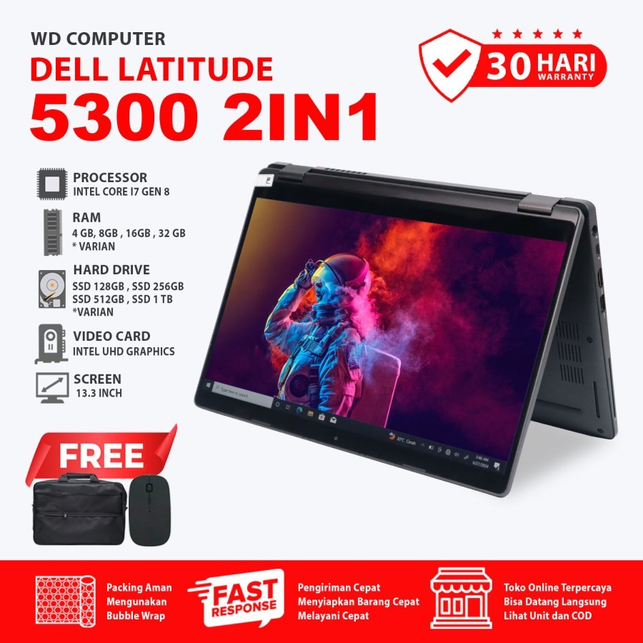 Laptop Dell 5300 in Core I7 Gen I windows 11 I Bonus Mouse Dan Tas I  Siap Pakai
