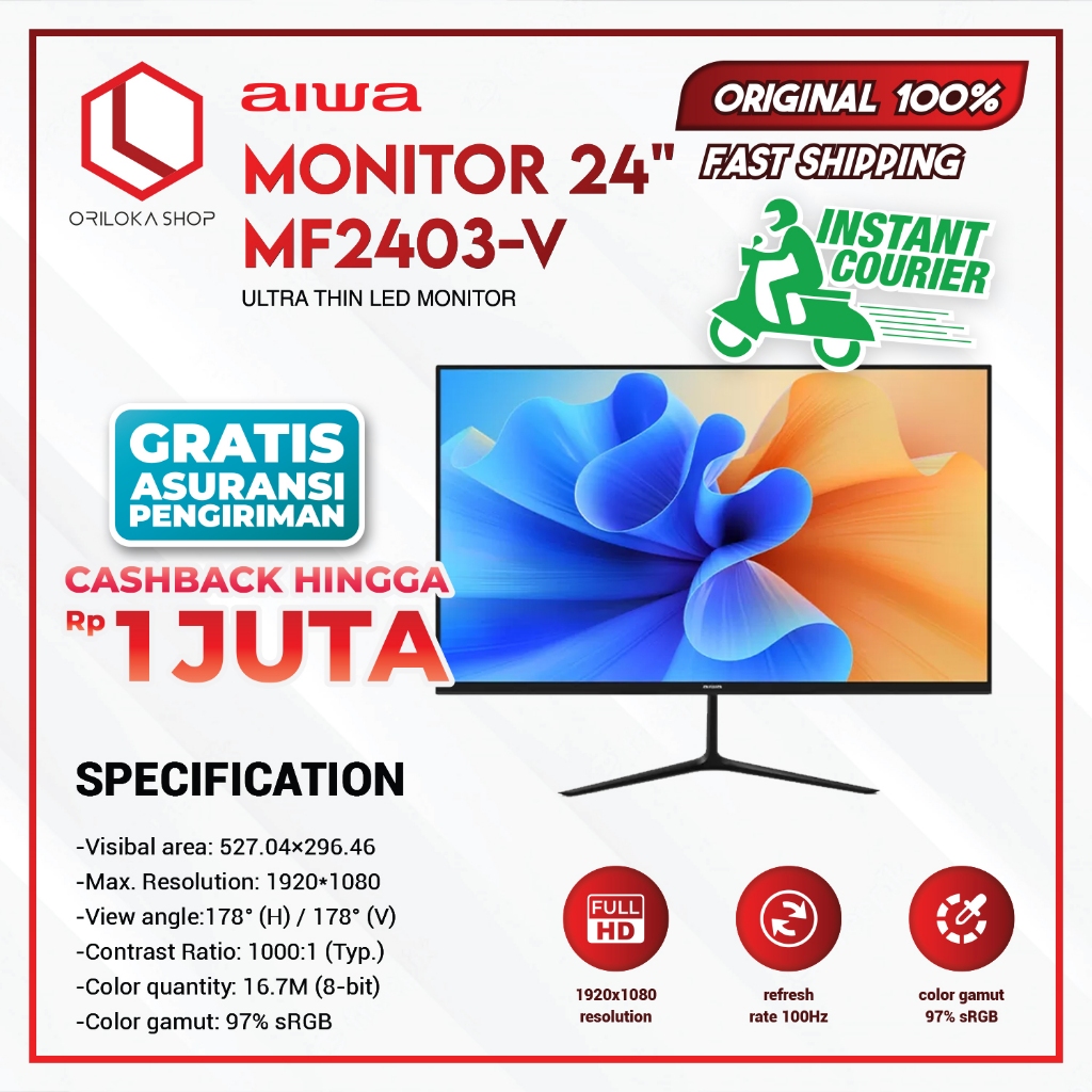 Jual Aiwa Monitor LED MF2403-V 24" Inch IPS VGA FHD 1080P 5ms | Shopee ...