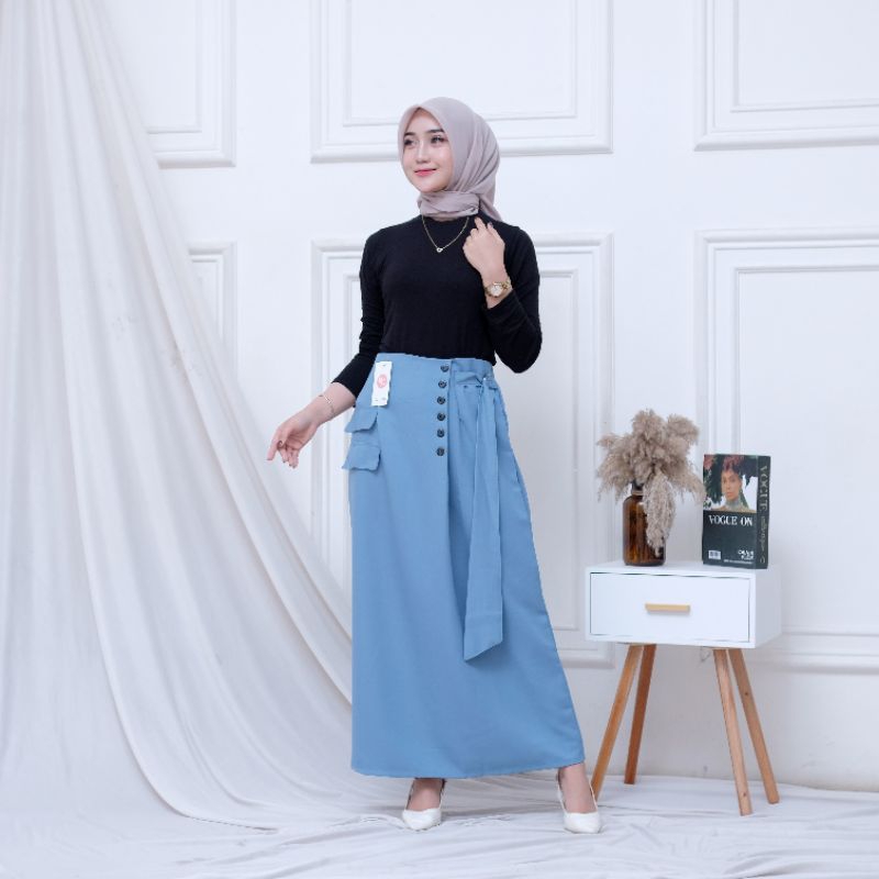 Jual Cassual Button Skirt Bahan Semi Woll//Rok Kancing Depan//Rok Line ...