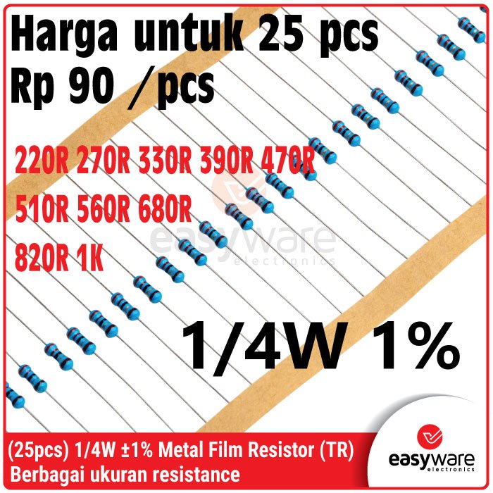 Jual 25x Metal Film Resistor 1/4W 1% 220R 270R 330R 390R 470R 510R 560R ...