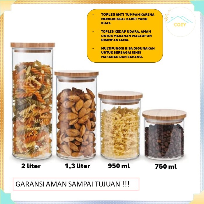 Jual Toples Kaca Tutup Kayu Bumbu Dapur Kedap Udara Jar Glass Aesthetic