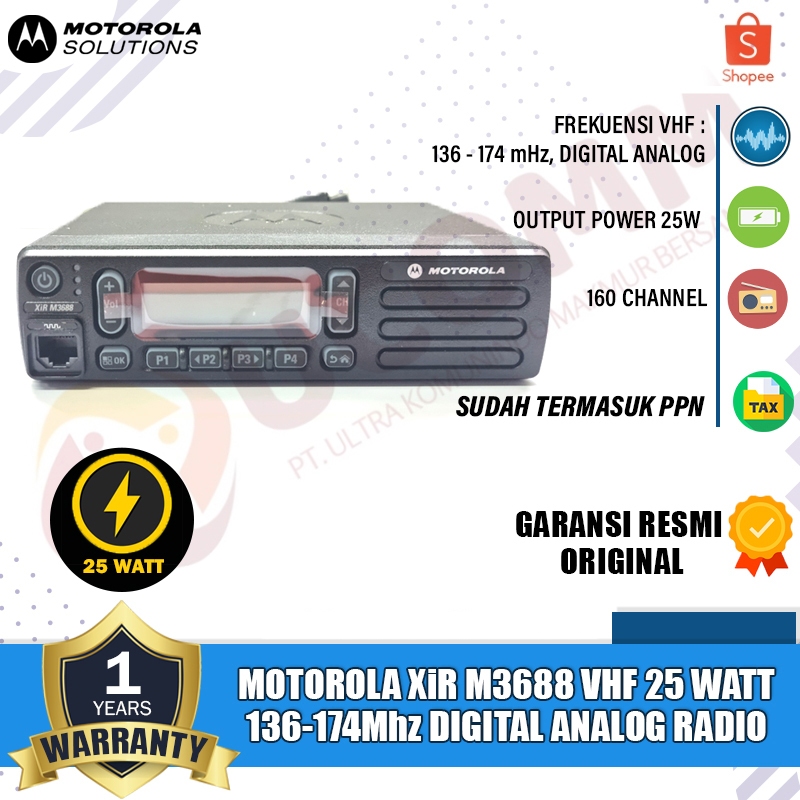 Jual MOTOROLA Xir M3688 M 3688 XIRM3688 25 Watt Rig VHF 136-174Mhz ...