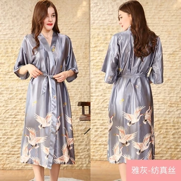 FG Kimono Panjang Dan Pendek Bahan Satin Premium Motif Flamingo Baju Tidur Pengantin BD08 09