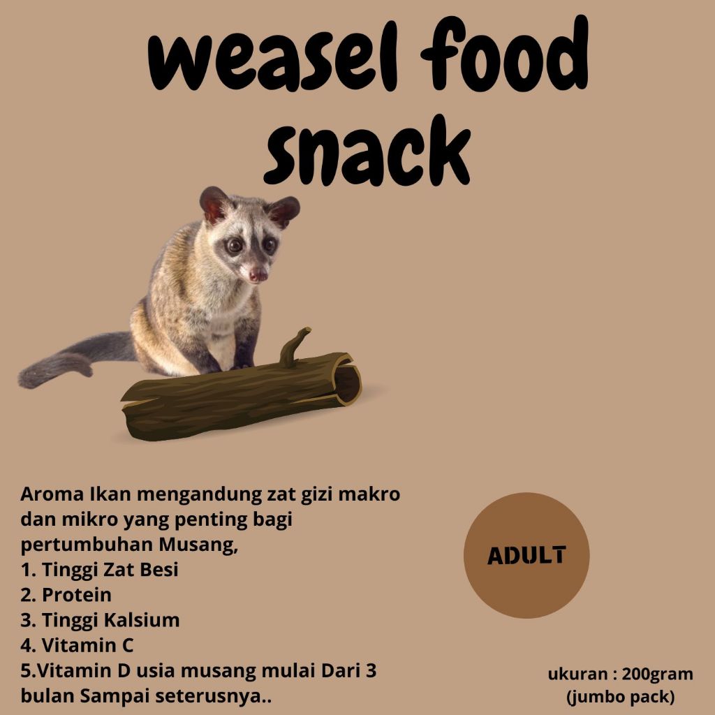 Jual WEASEL FOOD SNACK / Makanan Musang Dewasa / Makanan penggemuk ...