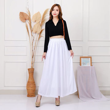 Rok Plisket Putih Furing 256 Premium Hyget White Pinggang Karet Skirt Panjang Maxi Flare Mayung