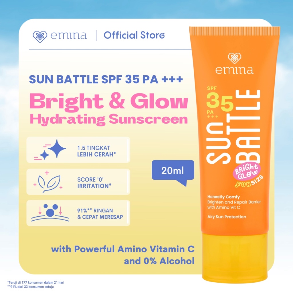 Jual EMINA Sun Battle Bright Glow SPF 35 PA+++ | Sunscreen Wajah 20ml ...