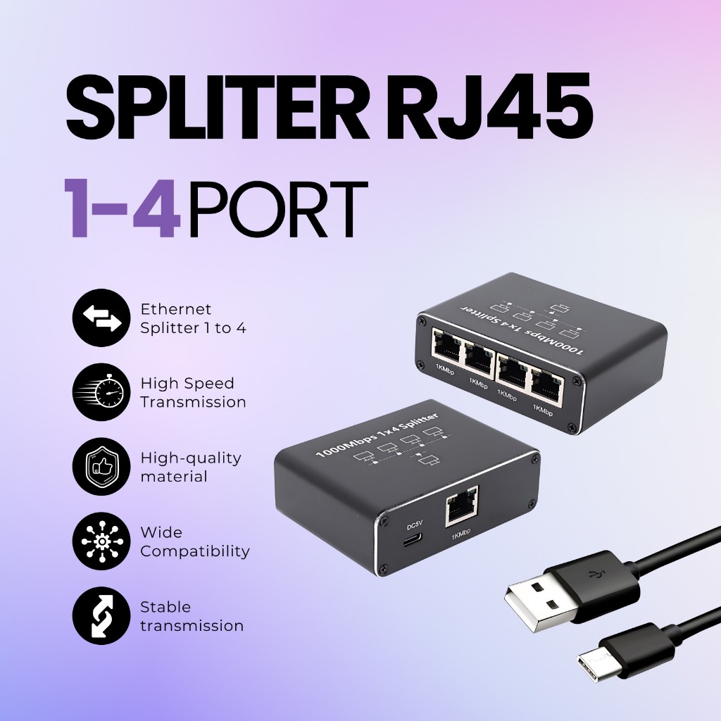Jual Splitter RJ45 1-4 Port 1000Mbps Ethernet 1 To 4 Splitter Adapter ...
