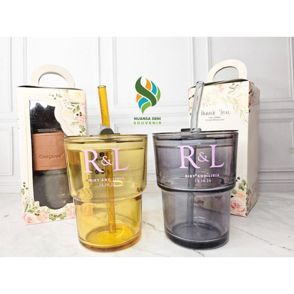 Jual Souvenir Gelas Sedotan Tumbler Kopi Kaca Gorgous Botol Sedotan ...