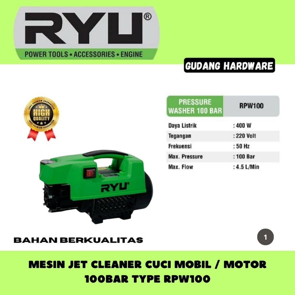 Jual Ryu by tekiro mesin jet cleaner cuci mobil / motor 100bar type ...