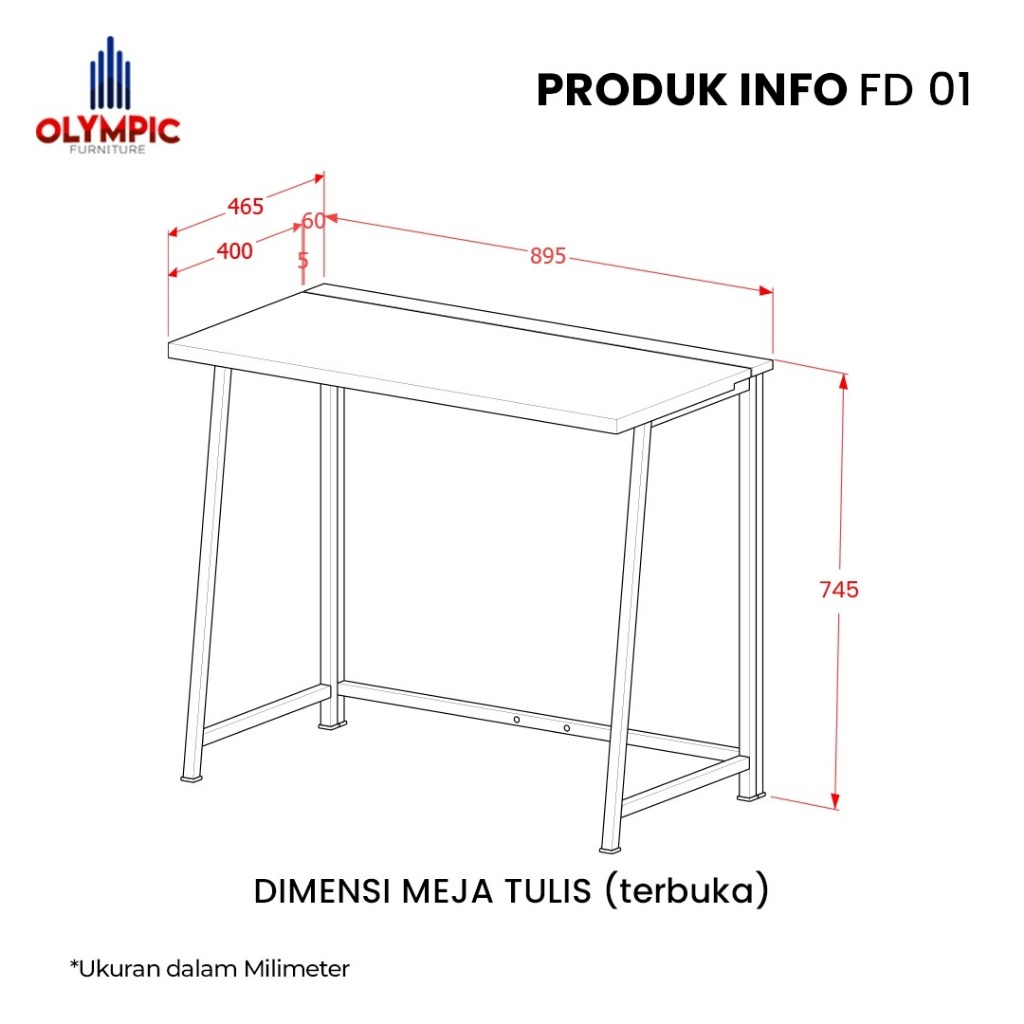 Jual Olympic Folding Desk/Meja Kerja Belajar Lipat/ Meja MDF Kaki Besi ...