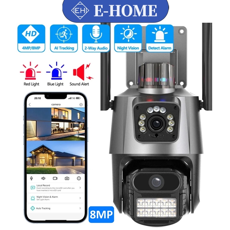 Jual E-Home 8MP 4K PTZ IP Kamera WiFi Dual Lens Dual Screen Waterproof ...
