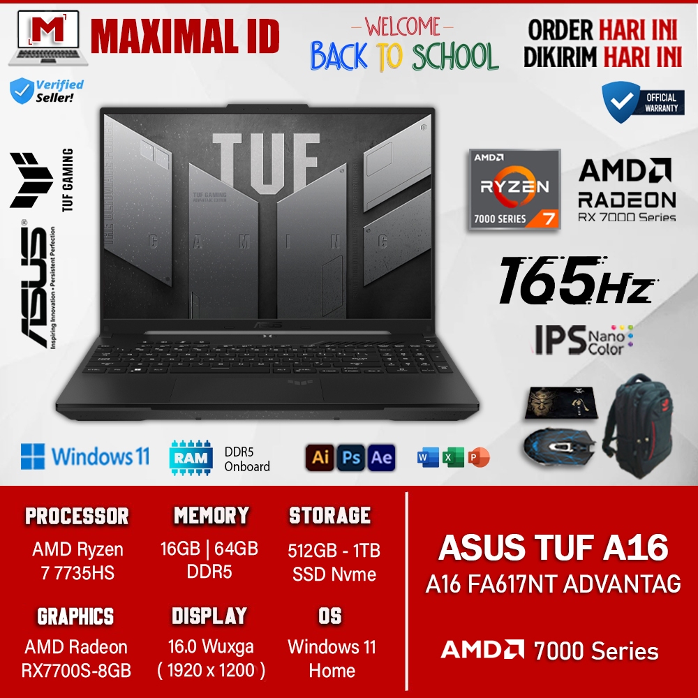 Jual Laptop Gaming Asus TUF A16 FA617NT ADVANTAGE AMD Ryzen 7 7735H ...