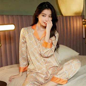 Anaooi Piyama Satin Modern Lengan Panjang Celana Panjang Piama Pajamas Baju Tidur Pakaian Rumah