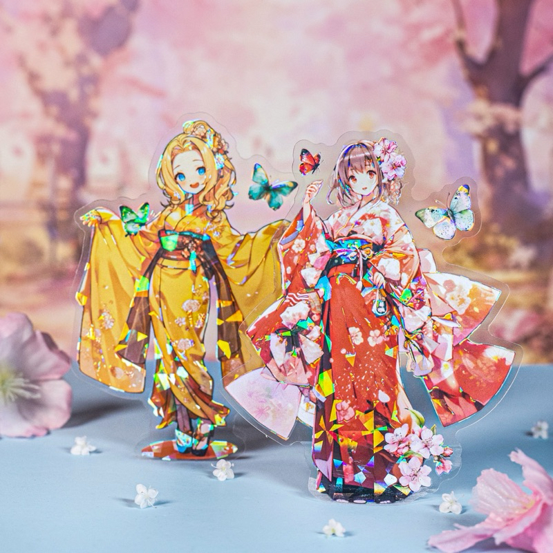 Jual (8AC) sticker transparan hologram perempuan yukata kimono girl ...